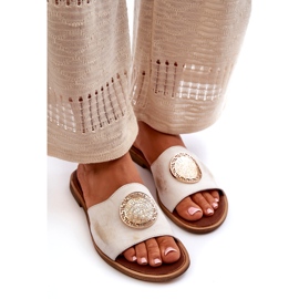 Zazoo 2938 Infradito in pelle con tacco piatto con decorazione in oro, spazzolato bianco 3