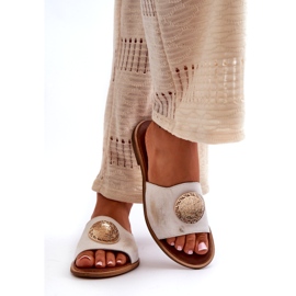 Zazoo 2938 Infradito in pelle con tacco piatto con decorazione in oro, spazzolato bianco 2