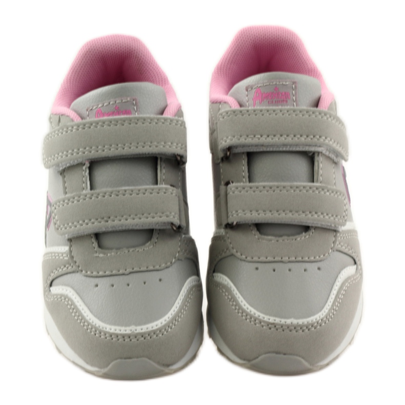 American Club Intarsio in pelle americana con velcro sportivo rosa grigio bianco 4