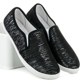 Sneakers slip on con filo argento nero 1