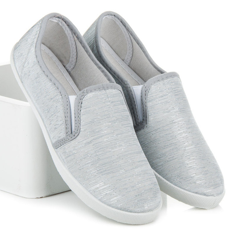Sneakers slip on con filo argento grigio 2