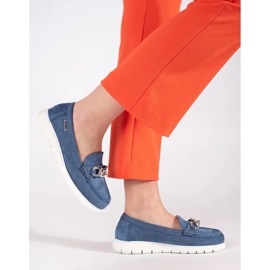 Goodin Mocassini blu in pelle scamosciata con una catena 2