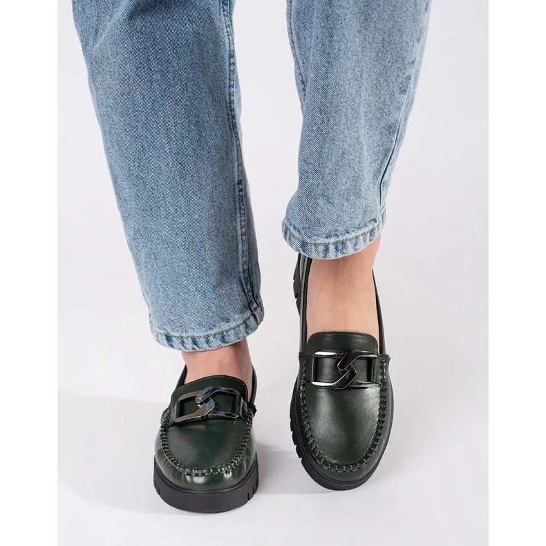 Sergio Leone Mocassini verde scuro sulla piattaforma 2