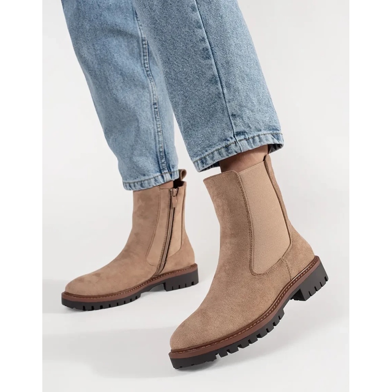 Stivali al Chelsea beige in pelle scamosciata 2