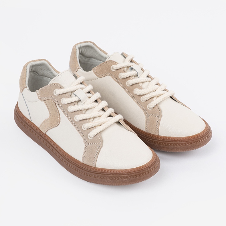 Sneakers in pelle femminile bianca e beige Sergio Leone 1