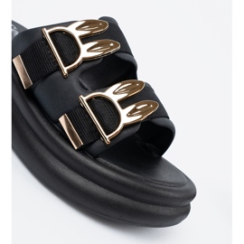 Seastar Pantofole con fibbie dorate sulla piattaforma nero 2