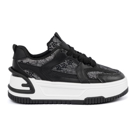Sneaker femminili con pizzo in bianco e nero 2