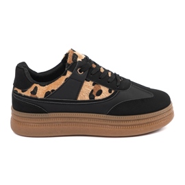 Sneaker nere femminili con inserti con stampa leopardata nero 2
