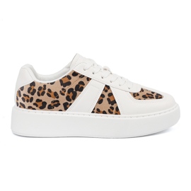 Sneaker bianche con inserti con stampa leopardata marrone 1