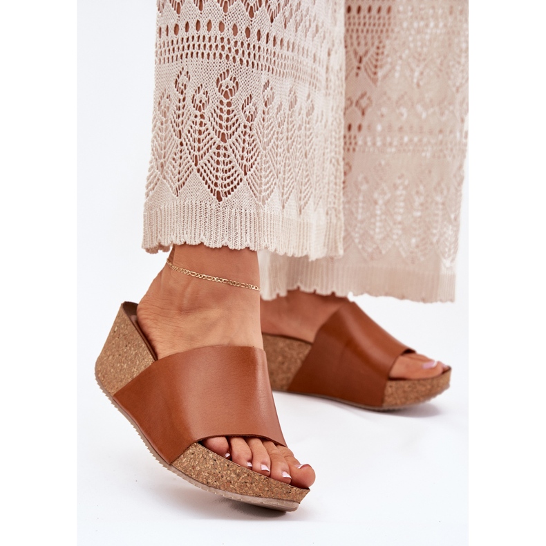 Zazoo 40291 Le pantofole da donna in pelle sui spicchi marrone sughero 2