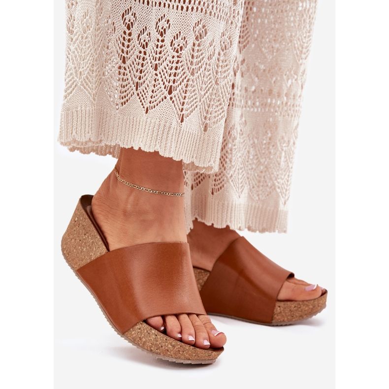 Zazoo 40291 Le pantofole da donna in pelle sui spicchi marrone sughero 1