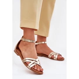 Sandali in pelle da donna con tacco piatto Maciejka 07029-25 PLN d'oro 2