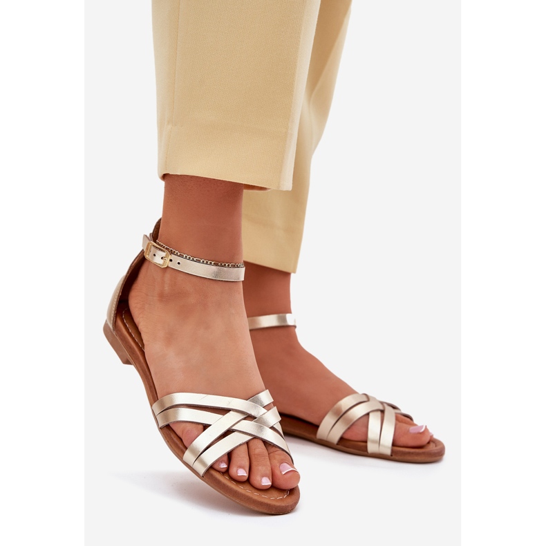 Sandali in pelle da donna con tacco piatto Maciejka 07029-25 PLN d'oro 1
