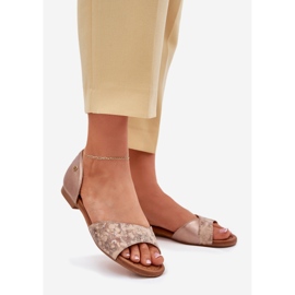 Sandali in pelle da donna con tacco piatto Maciejka 06947-25 PLN d'oro 1