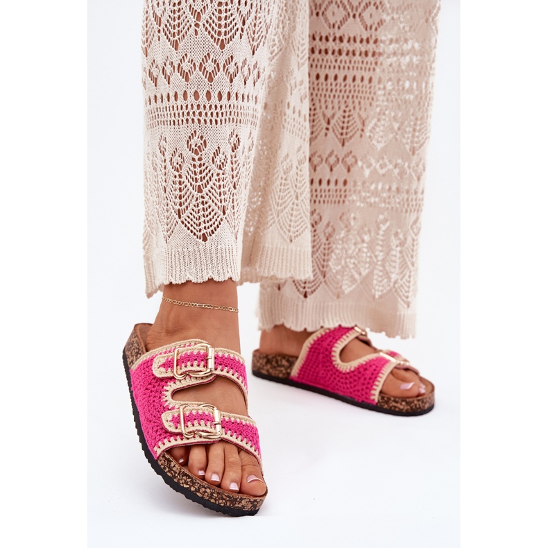 Flip delle donne all'uncinetto con fibbie dorate fucsia rosa 2