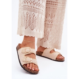 Flip da donna all'uncinetto con fibbie dorate beige 2