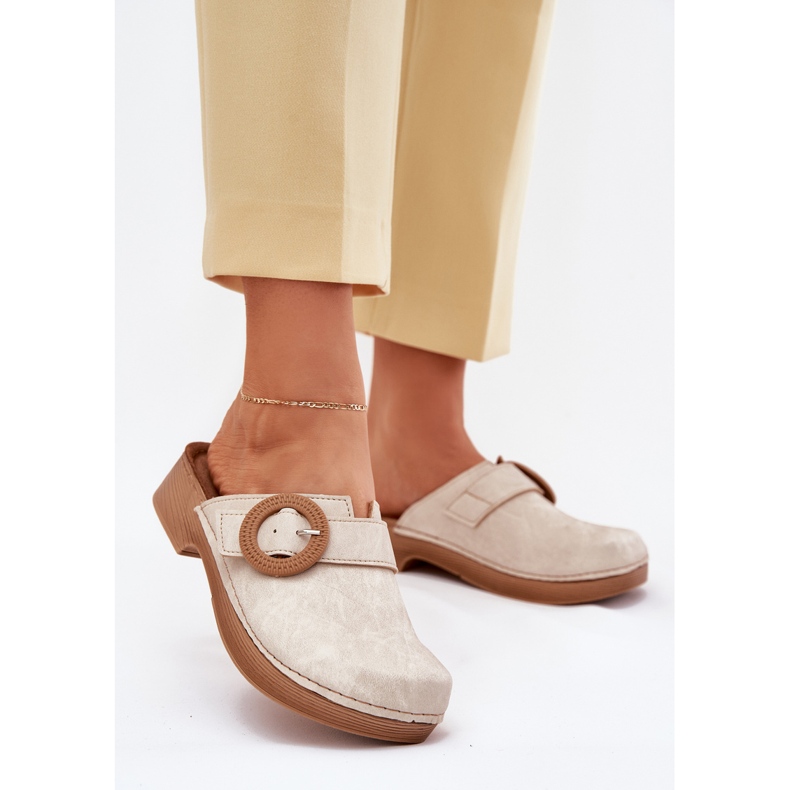 Pantofole da donna con la fibbia beige inblu tf000001 2