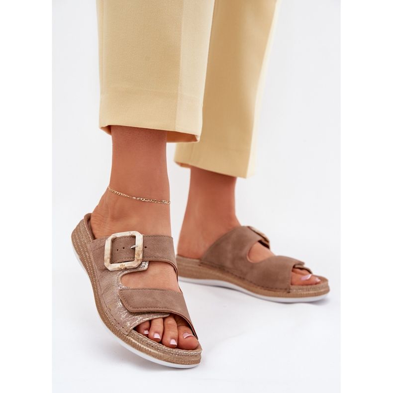 Infradito da donna con fibbia e velcro inblu mk000013 marrone 2