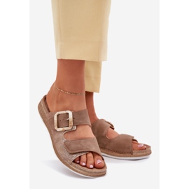 Infradito da donna con fibbia e velcro inblu mk000013 marrone 1