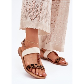 Sandali da donna piatta con perline di stampa leopardo marrone 2