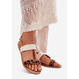 Sandali da donna piatta con perline di stampa leopardo marrone 1