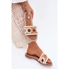 Tacchi piatti delle donne all'uncinetto beige 1