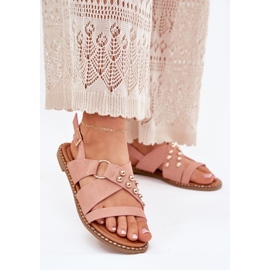 Sandali da donna a copertura piatta con borchie rosa 2