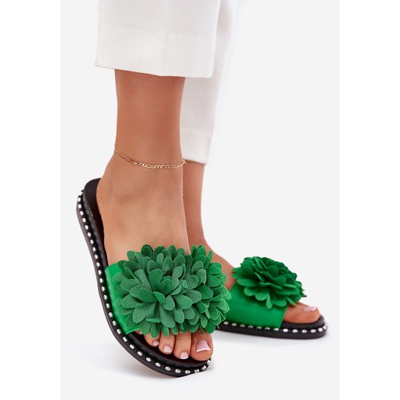 Flop da donna decorate con fiori verdi verde 1