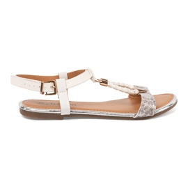 Sandali bianchi e argento con decorazioni dorate multicolore 1