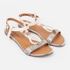 Sandali bianchi e argento con decorazioni dorate multicolore 2