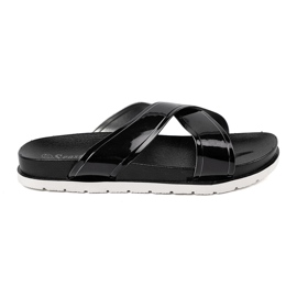 Seastar Pantofole da donna nera con strisce verniciate nero 1