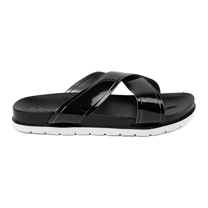 Seastar Pantofole da donna nera con strisce verniciate nero 1