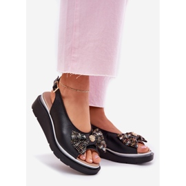 Zazoo Sandali in pelle femminile sul cuneo nero 1