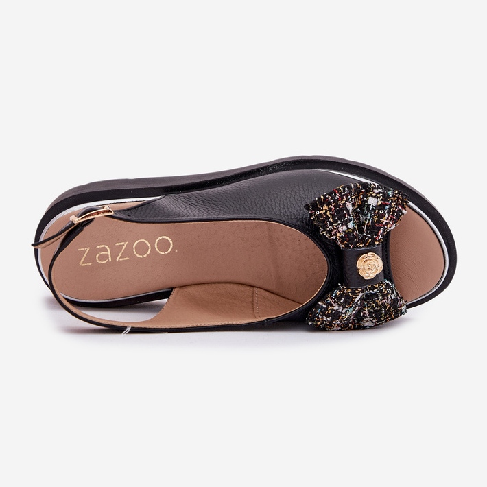 Zazoo Sandali in pelle femminile sul cuneo nero 2