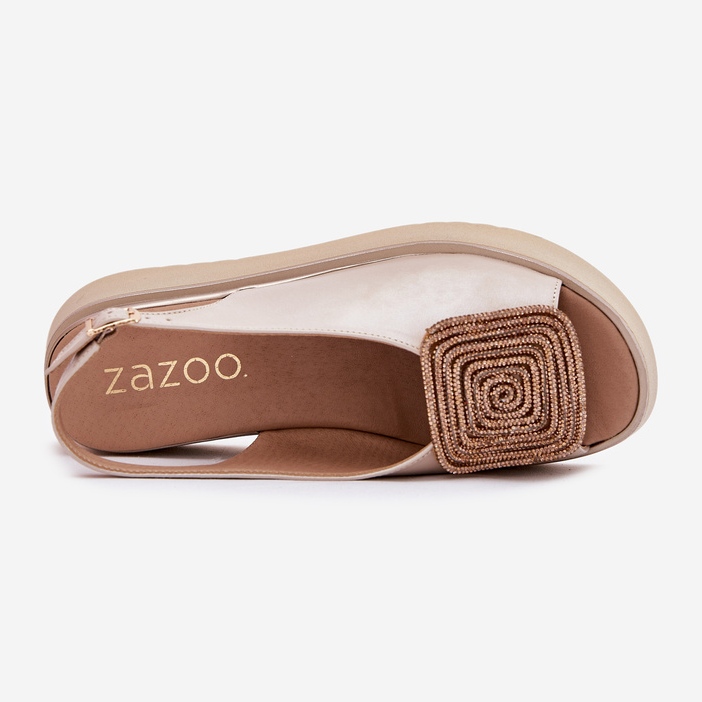 Zazoo 1786 Sandali in pelle femminile sulla piattaforma con decorazione di beige perlati 2