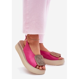 Zazoo 1786 Sandali in pelle femminile sulla piattaforma con un ornamento di fucsia rosa 1