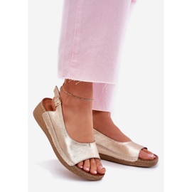 Sandali in pelle femminile su Wedge Maciejka L7069 -25 Zlotys d'oro 1