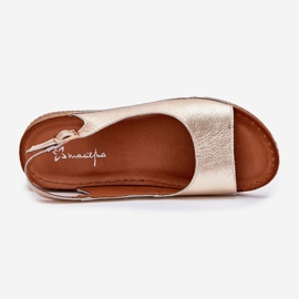 Sandali in pelle femminile su Wedge Maciejka L7069 -25 Zlotys d'oro 2