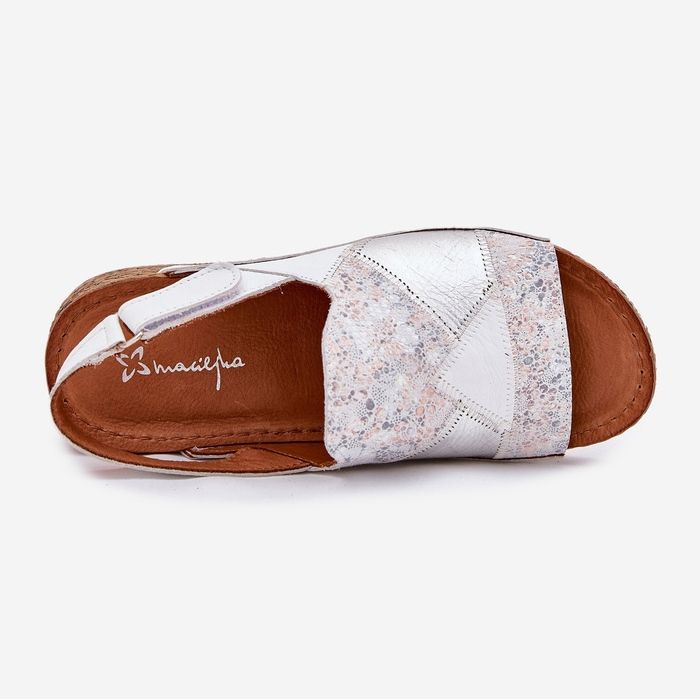 Sandali in pelle femminile con cuneo con maciejka intreccia L7067-11 Bianco 2