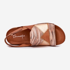 Sandali in pelle da donna con cuneo con maciejka intreccia L7067-29 marrone 2