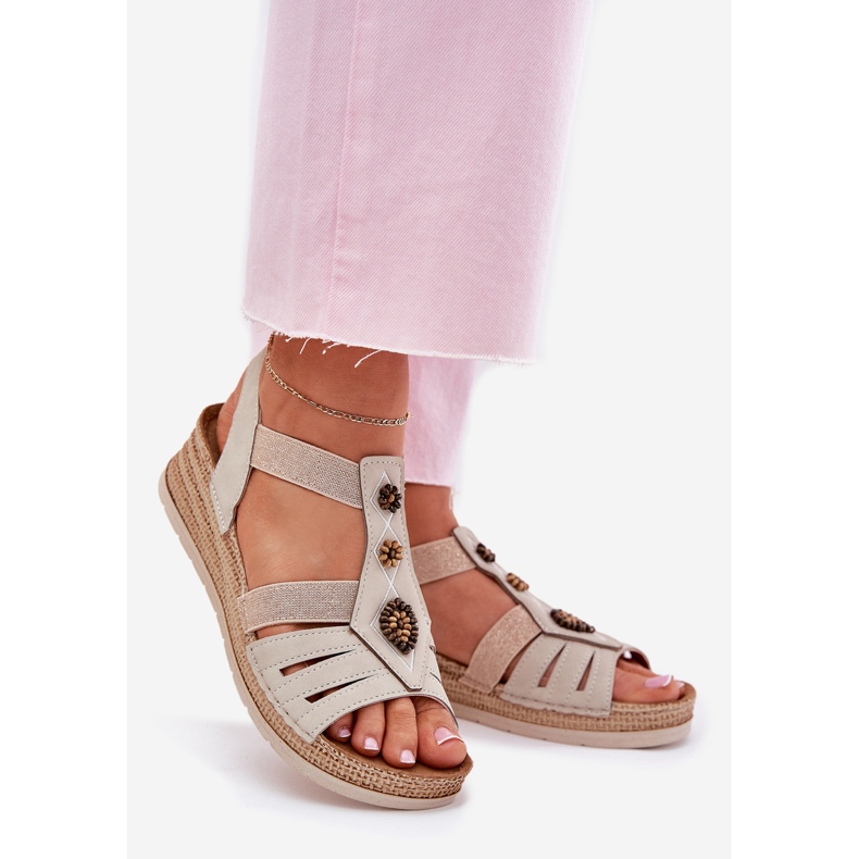 Sandali a cuneo femminile con decorazioni Inblu RV000015 beige 1