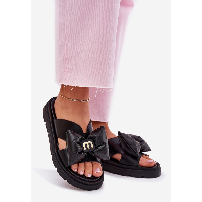 Flip in pelle femminile Flip sulla piattaforma con Chebello 4647 Black Bow nero 1