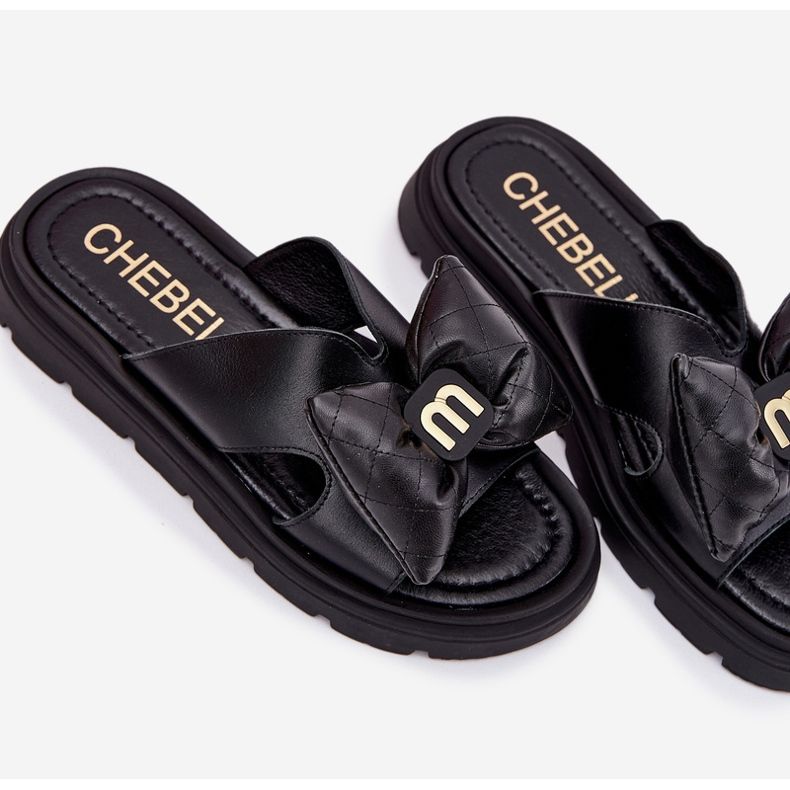 Flip in pelle femminile Flip sulla piattaforma con Chebello 4647 Black Bow nero 2