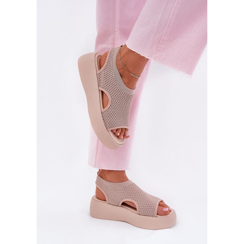 Sandali con plateau da donna, Beige 2