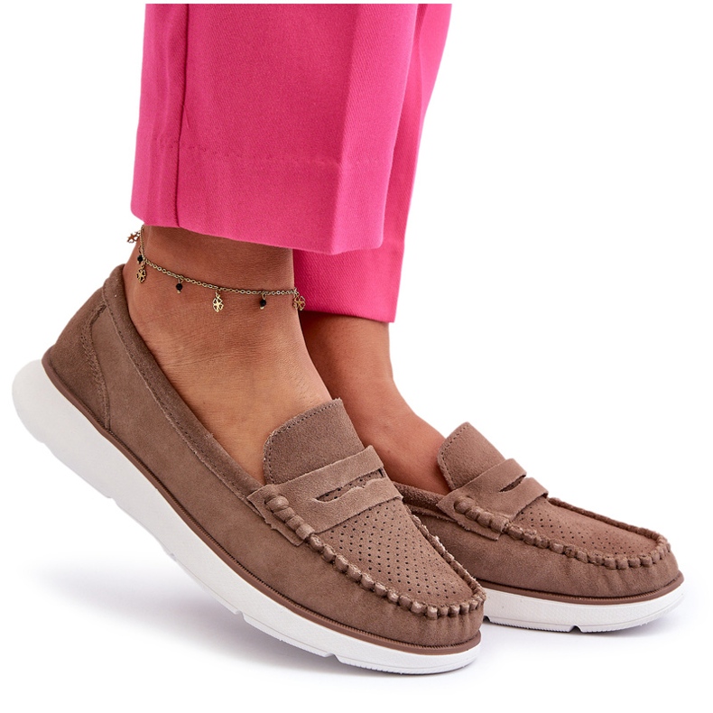 Mocassini in pelle scamosciata femminile sul sergio Leone SP012 Platform Light Beige 5