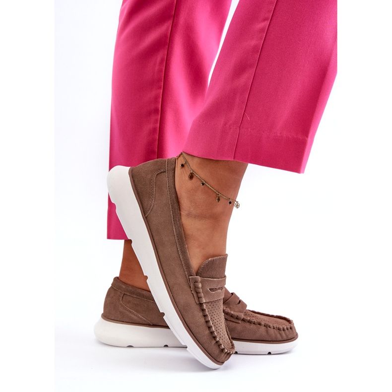 Mocassini in pelle scamosciata femminile sul sergio Leone SP012 Platform Light Beige 3