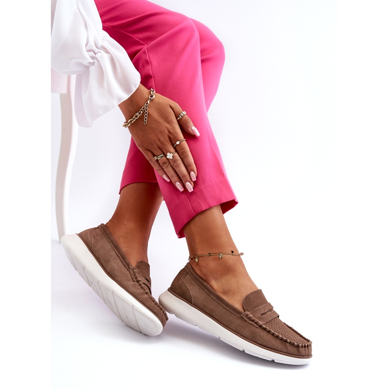 Mocassini in pelle scamosciata femminile sul sergio Leone SP012 Platform Light Beige 4