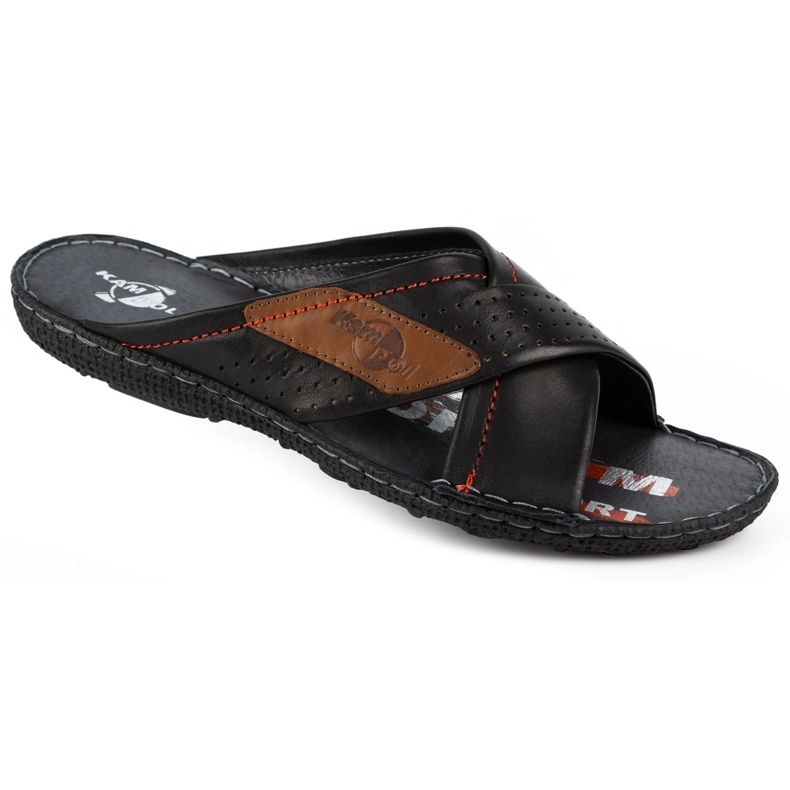 Kampol Pantofole da uomo in pelle 216KAM nere nero 3