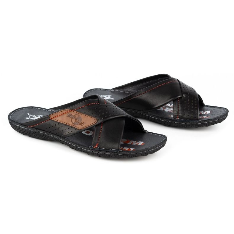 Kampol Pantofole da uomo in pelle 216KAM nere nero 4