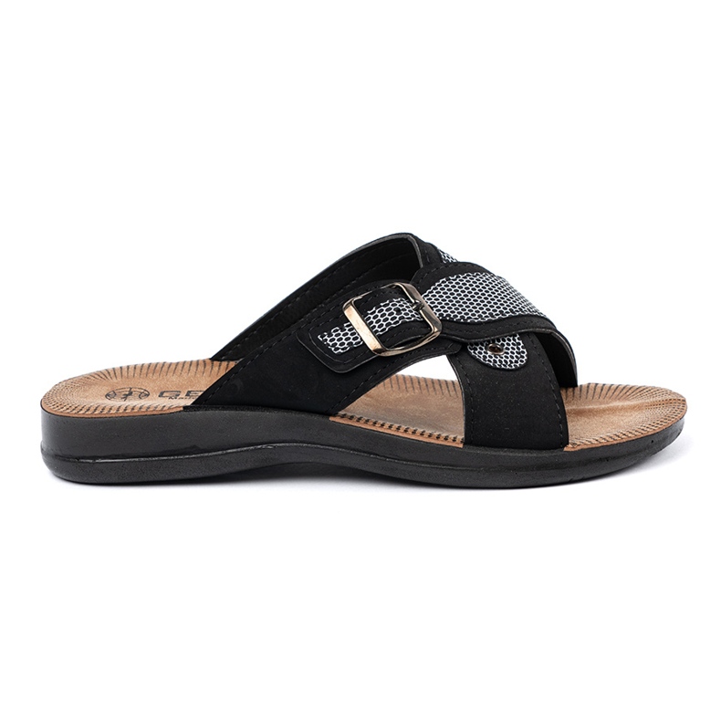 Shelvt Pantofole per uomini neri con fibbie nero 1